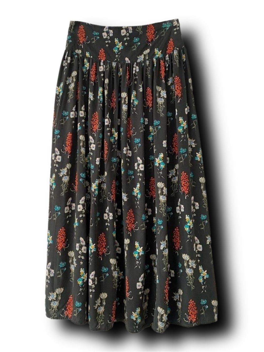 Natural Life Ginger Side-Slit Midi Skirt Floral Stretch Waist Boho Hippie Chic